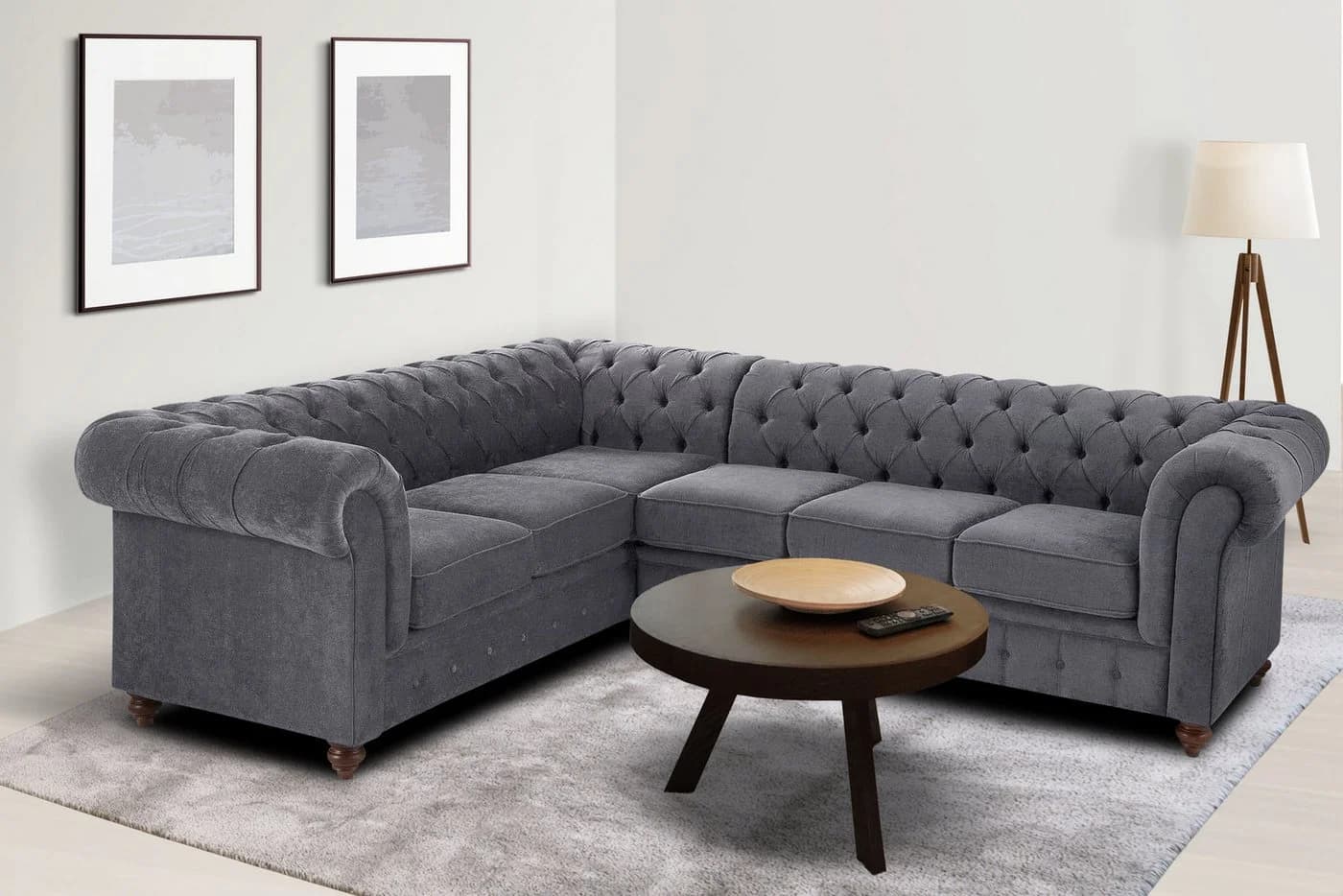 HOME AFFAIRE Chesterfield Ecksofa Anthrazit Leder Microfaser - Bild 2