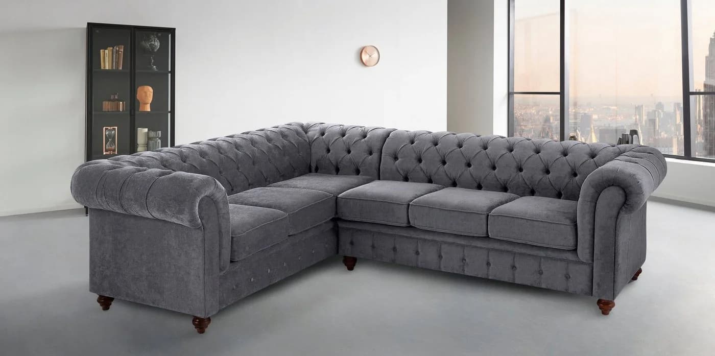 HOME AFFAIRE Chesterfield Ecksofa Anthrazit Leder Microfaser - Bild 5