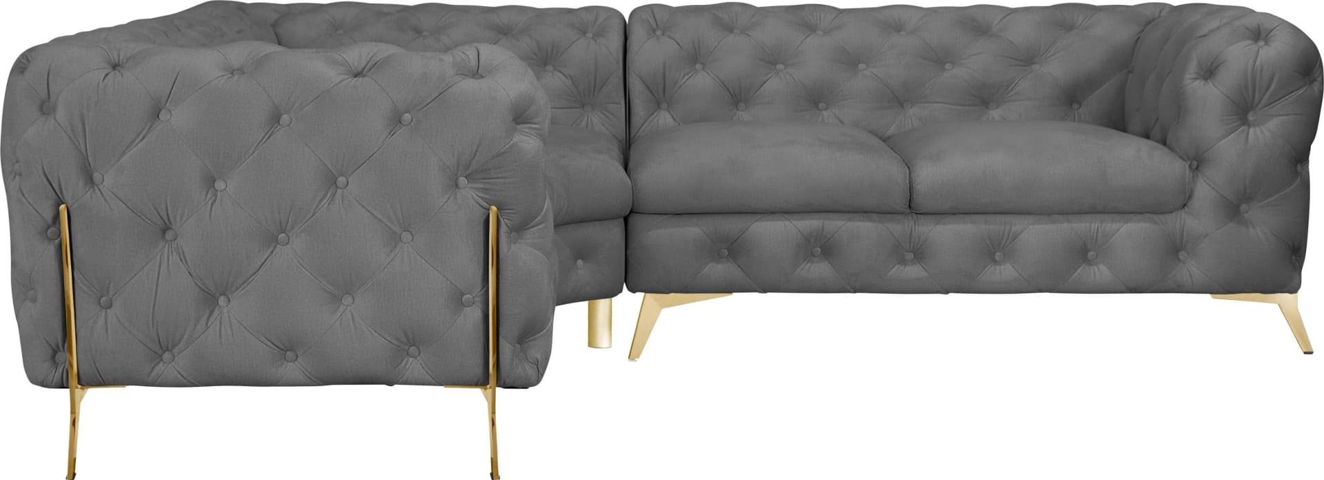 HOME AFFAIRE Chesterfield-Sofa Amaury L-Form Grau Samtoptik
