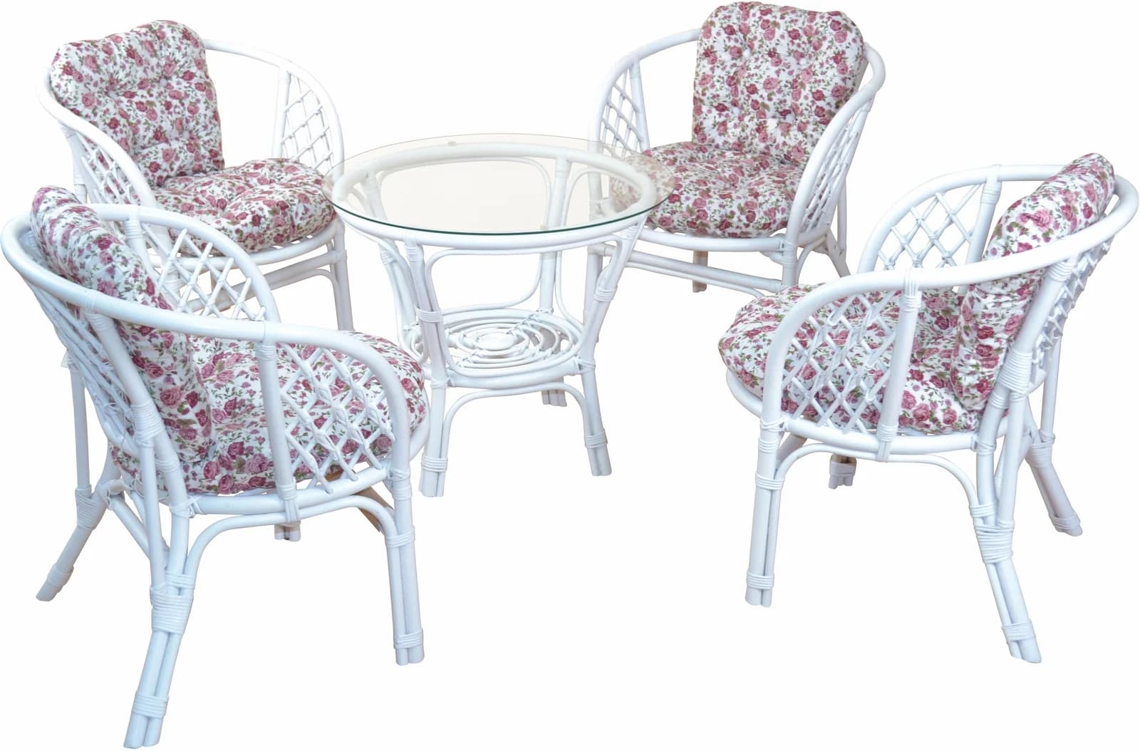 Home Affaire Essgruppe 5-tlg. Rosa/Weiß Rattan mit Kissen