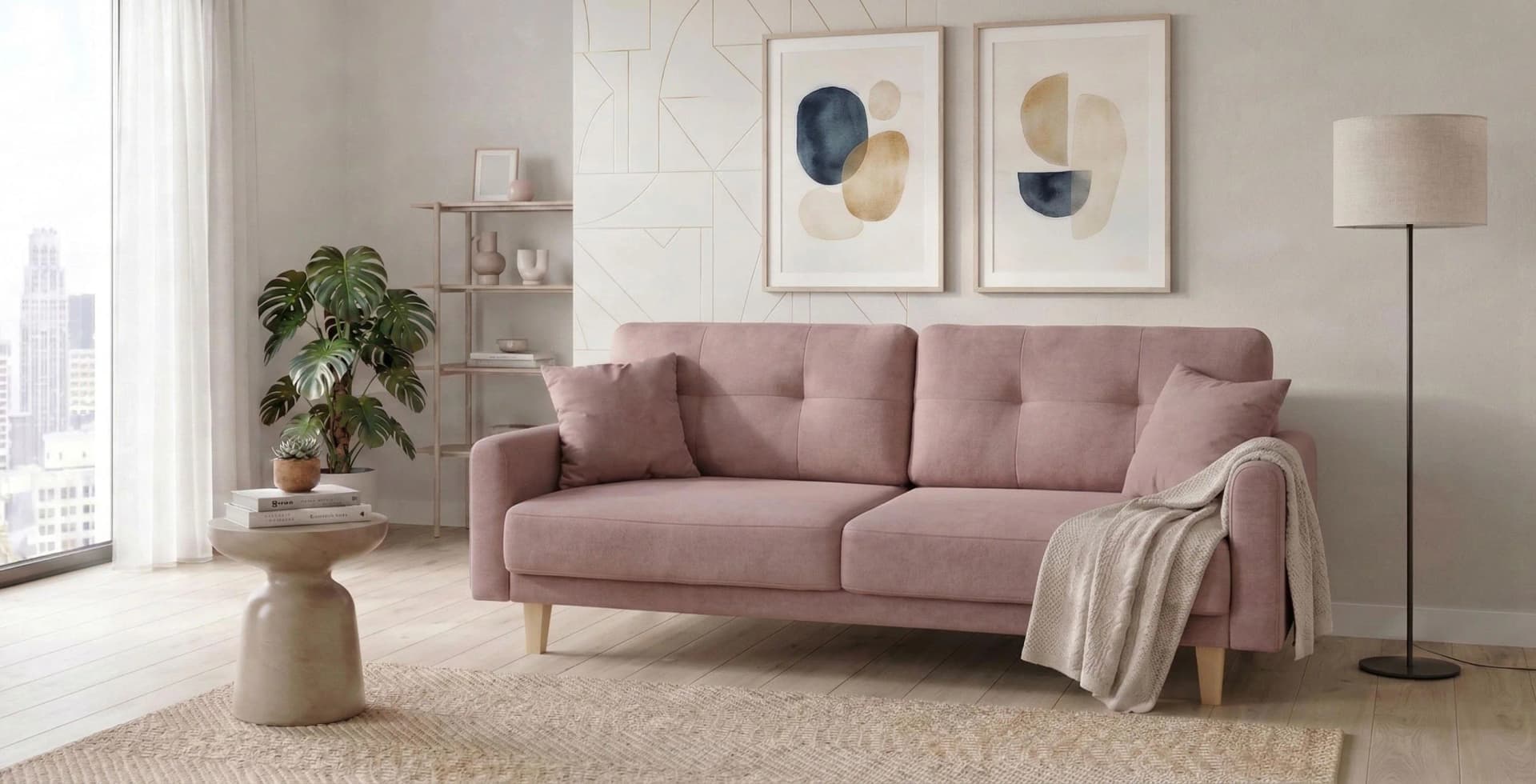 HOME AFFAIRE TRIPLO Schlafsofa 3-Sitzer Rosa Microfaser mit Bettkasten