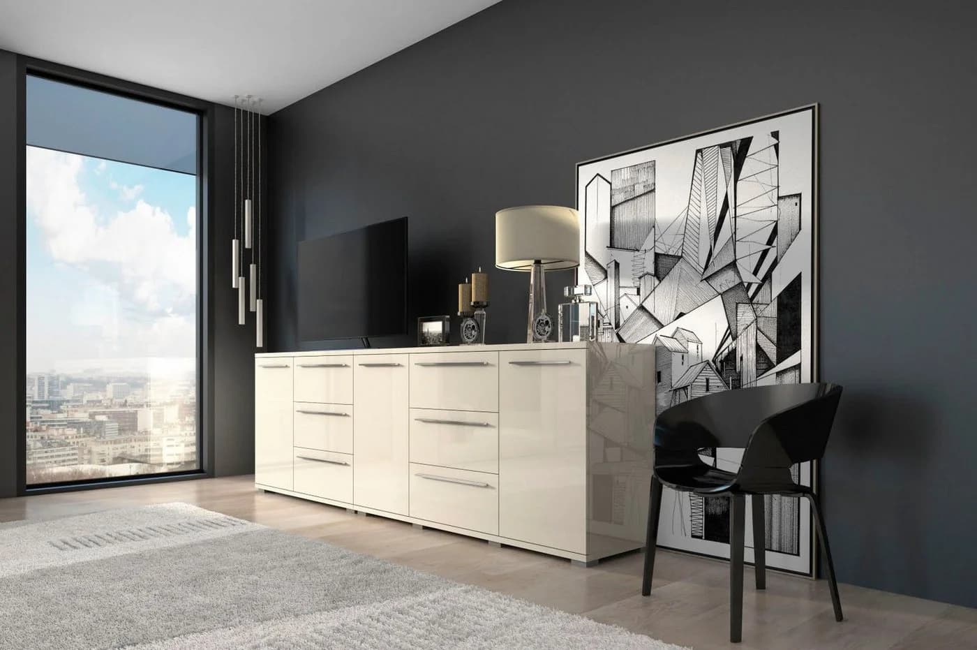 Kommode OTTO HOME Piano Hochglanz Beige 1 Tür 3 Schubladen - Bild 4