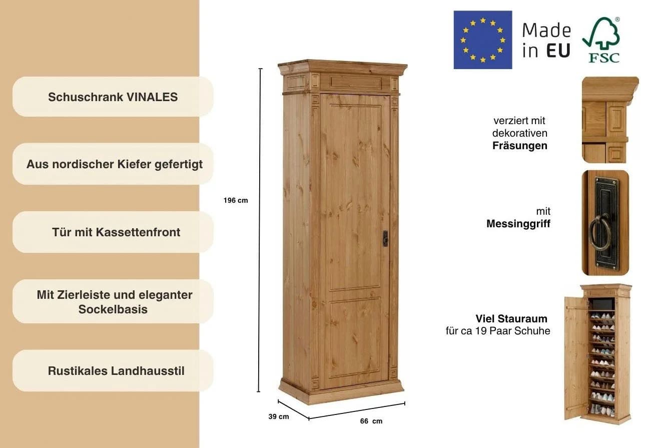 OTTO HOME Vinales Schuhschrank Beige Massivholz Landhausstil - Bild 3