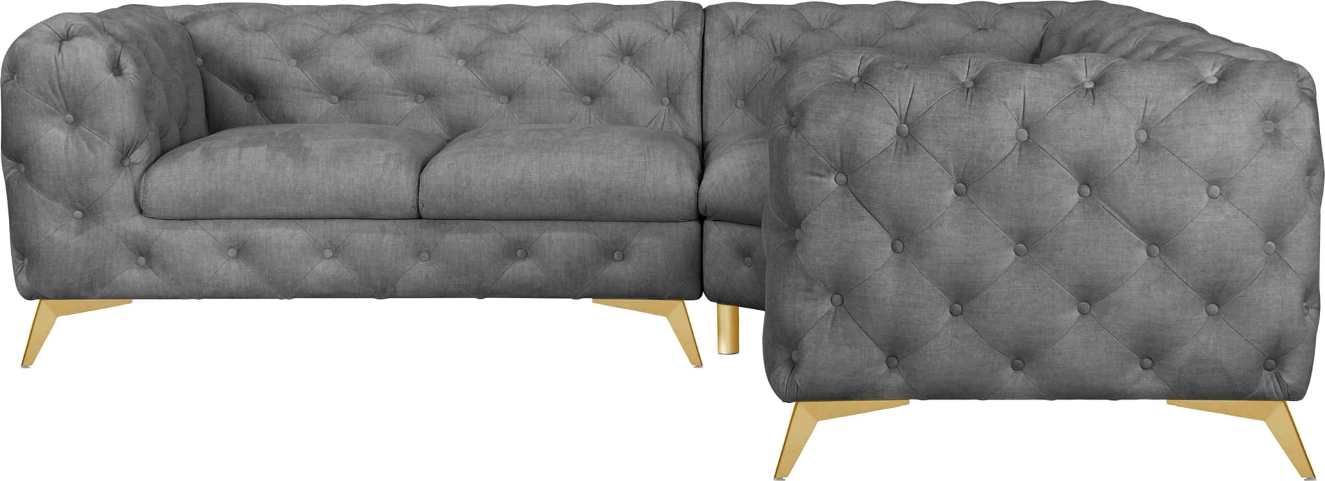 HOME AFFAIRE Chesterfield Ecksofa GLYNIS L-Form Hellgrau