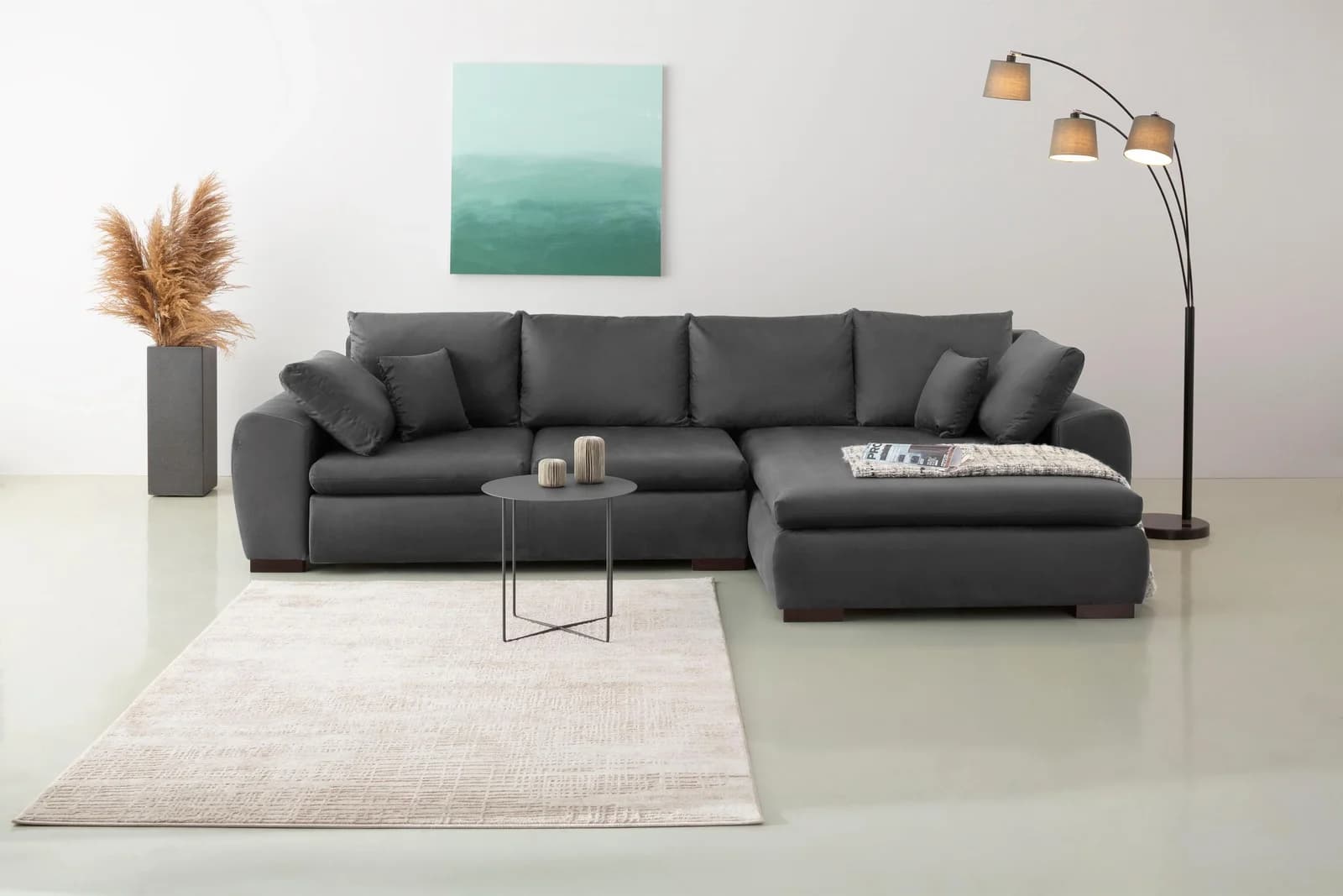 HOME AFFAIRE Cara Mia Ecksofa L-Form Anthrazit Microfaser