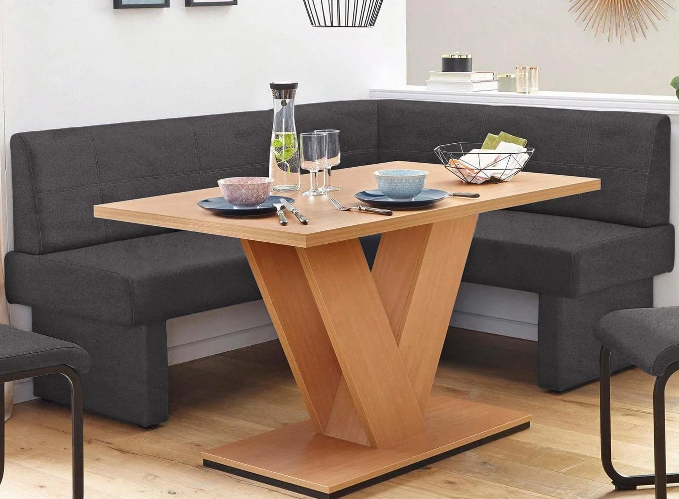 Home Affaire Eckbank Nils Schwarz Massivholz Microfaser