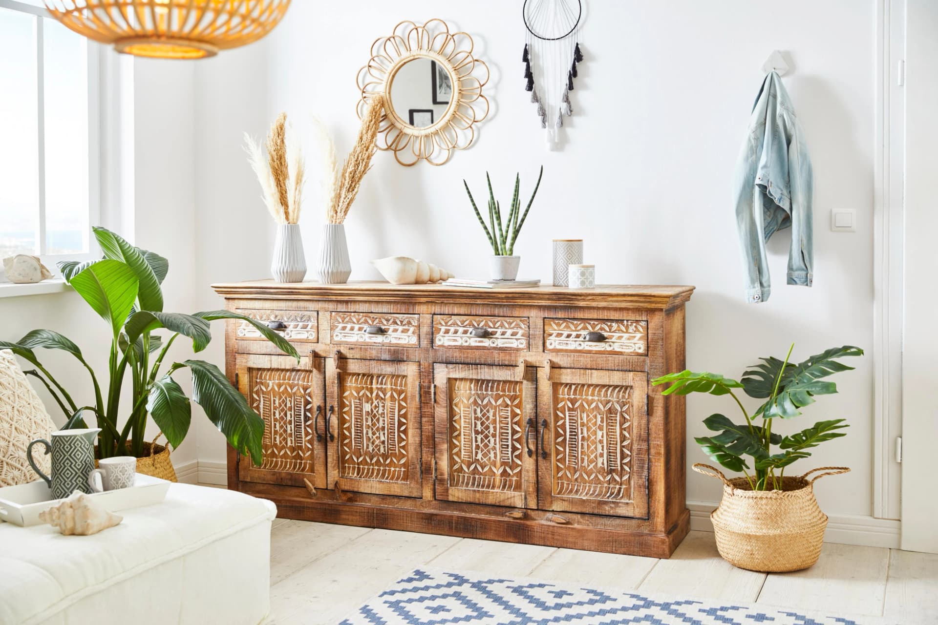 OTTO HOME Maneesh Sideboard Massivholz Beige Naturfarben