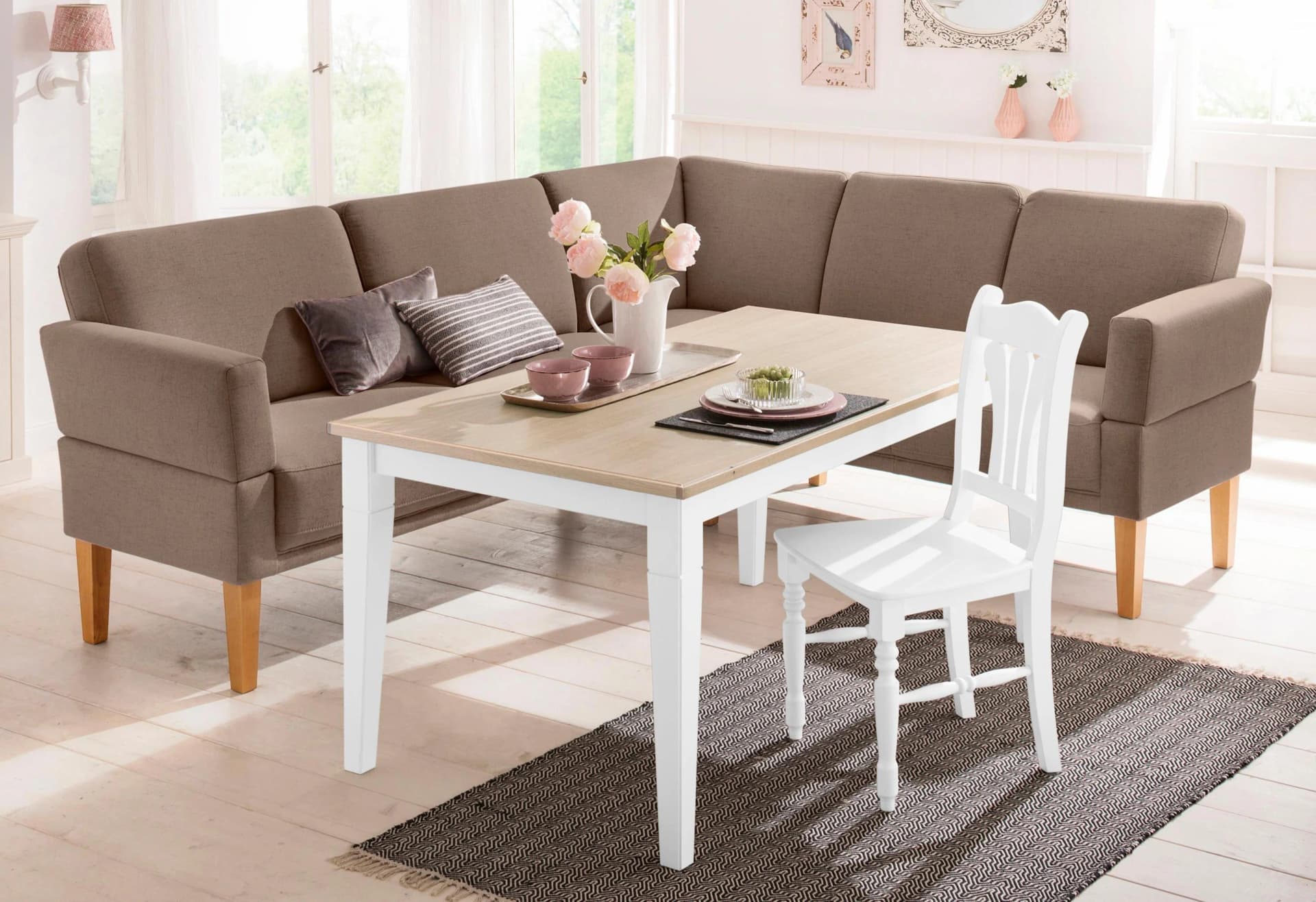 HOME AFFAIRE Eckbank Fehmarn Dunkelbeige 5-Sitzer Strukturstoff