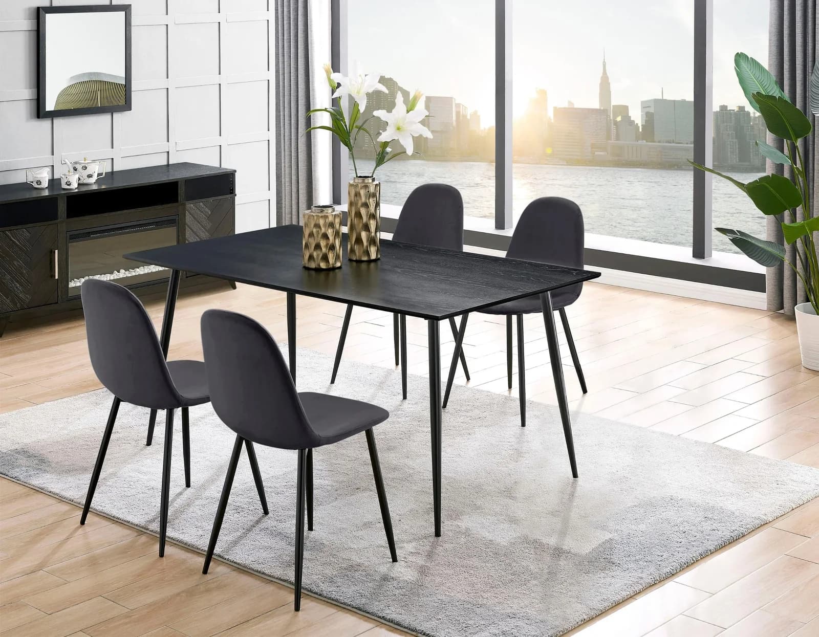 OTTO HOME Essgruppe Eadwine Tisch plus 4 Stühle Grau Schwarz