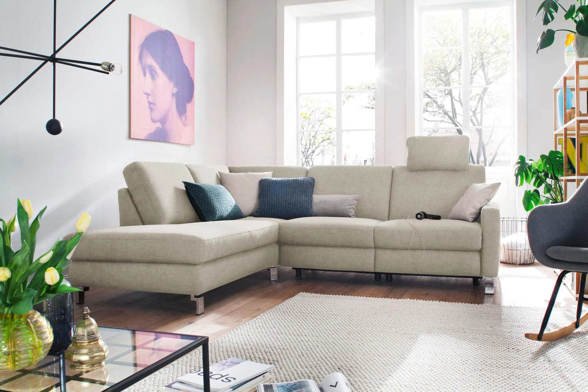 3C CANDY Ecksofa Mainau Grau L-Form mit Federkern