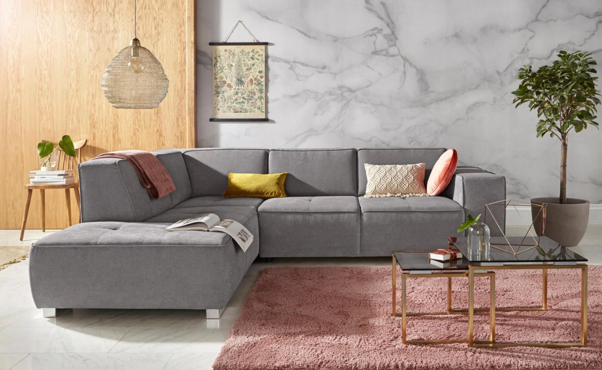 HOME AFFAIRE Ecksofa Sapporo L-Form Grau mit Bettfunktion