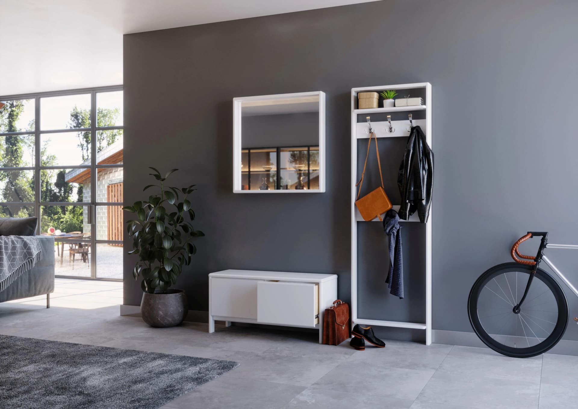 Garderoben-Set OTTO HOME Luven Weiß Massivholz mit Spiegel Kommode