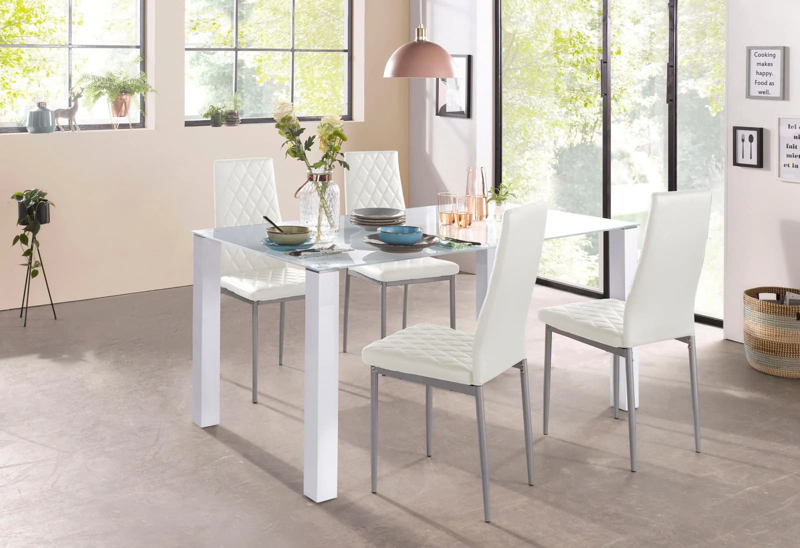 OTTO HOME Essgruppe 5-tlg. Weiß Glastisch Kunstleder