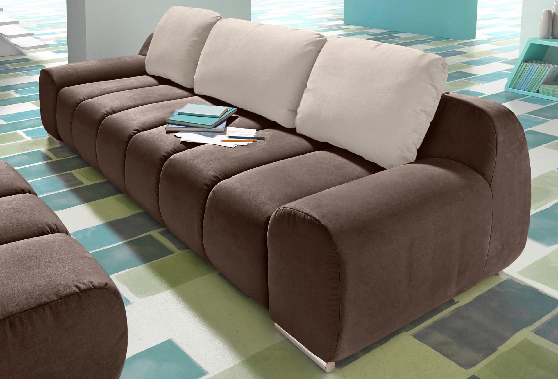 Big-Sofa HOME AFFAIRE Bono Dunkelbraun Creme Luxus-Microfaser