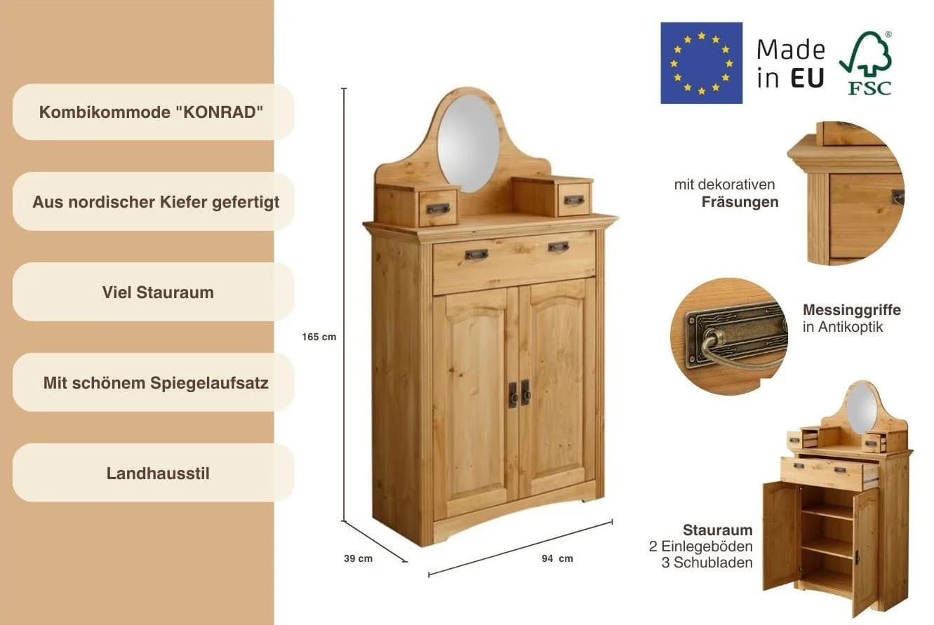OTTO HOME Konrad Kombikommode Beige FSC Kiefer Landhaus - Bild 3