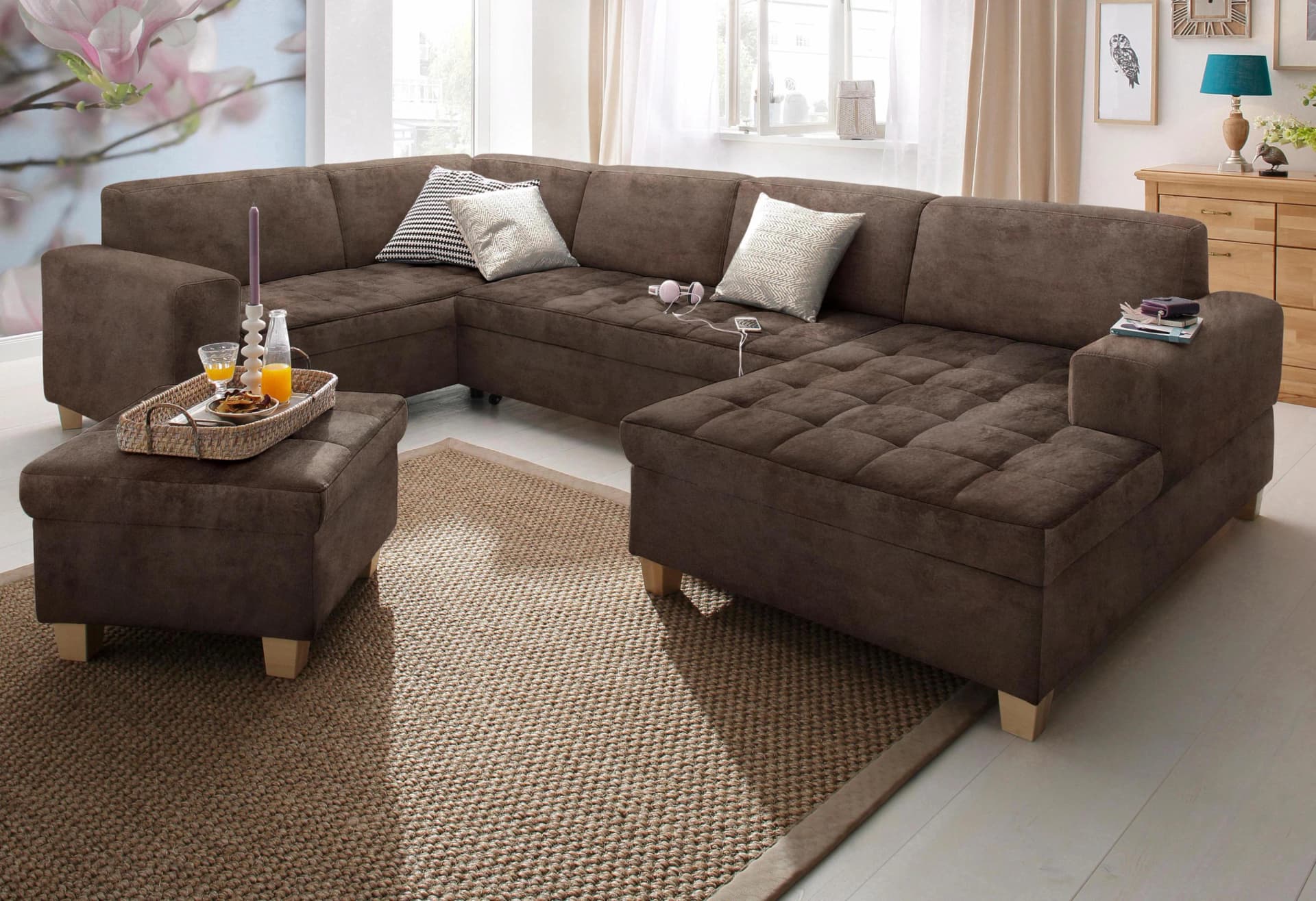 Home Affaire Wohnlandschaft Corby U-Form Braun mit Bettfunktion