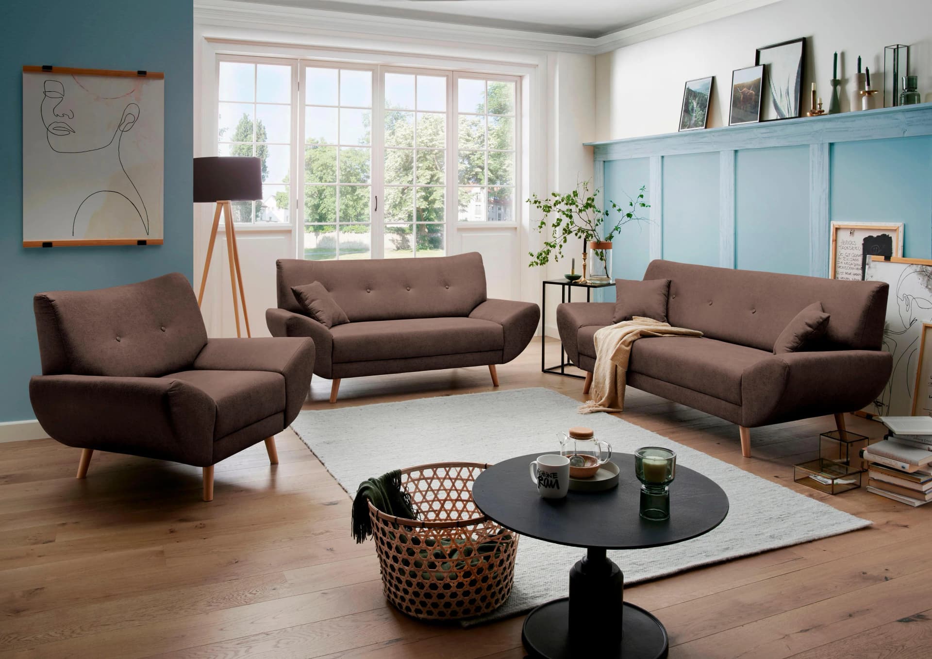 HOME AFFAIRE Polstergarnitur Basta 3-tlg. Dunkelbraun Microfaser