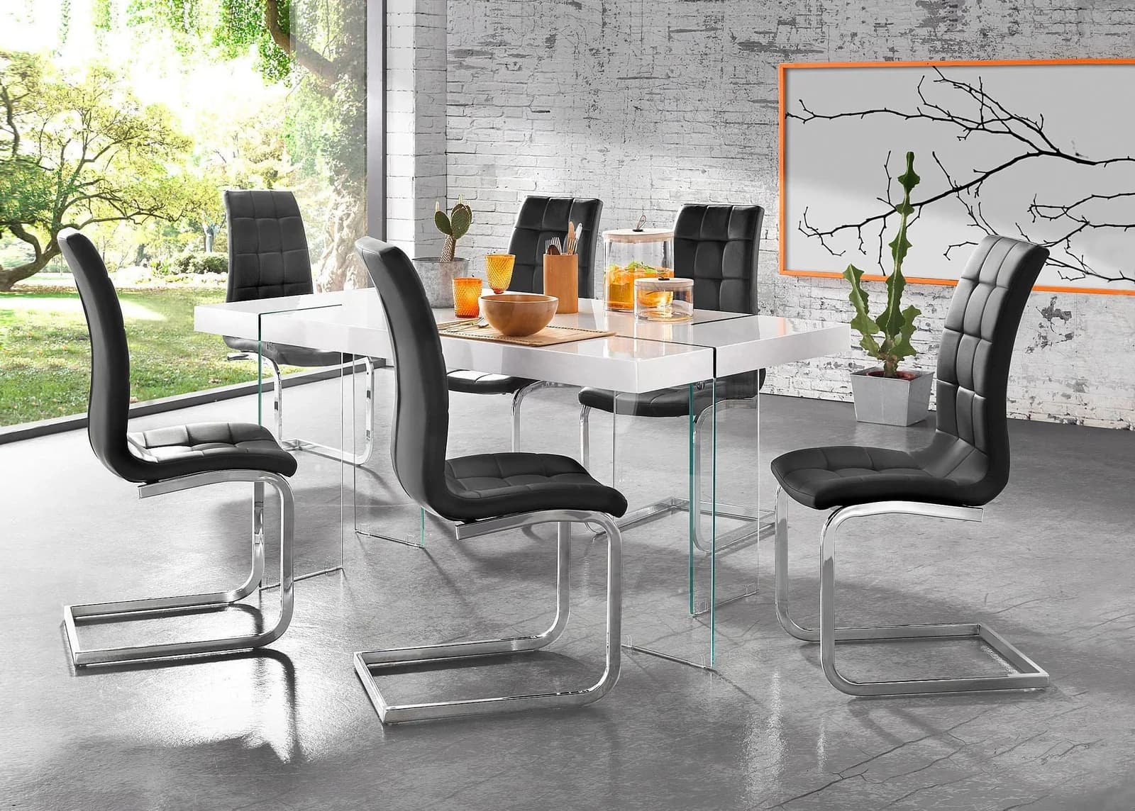 Essgruppe OTTO HOME 5-tlg. Schwarz Kunstleder & Glas