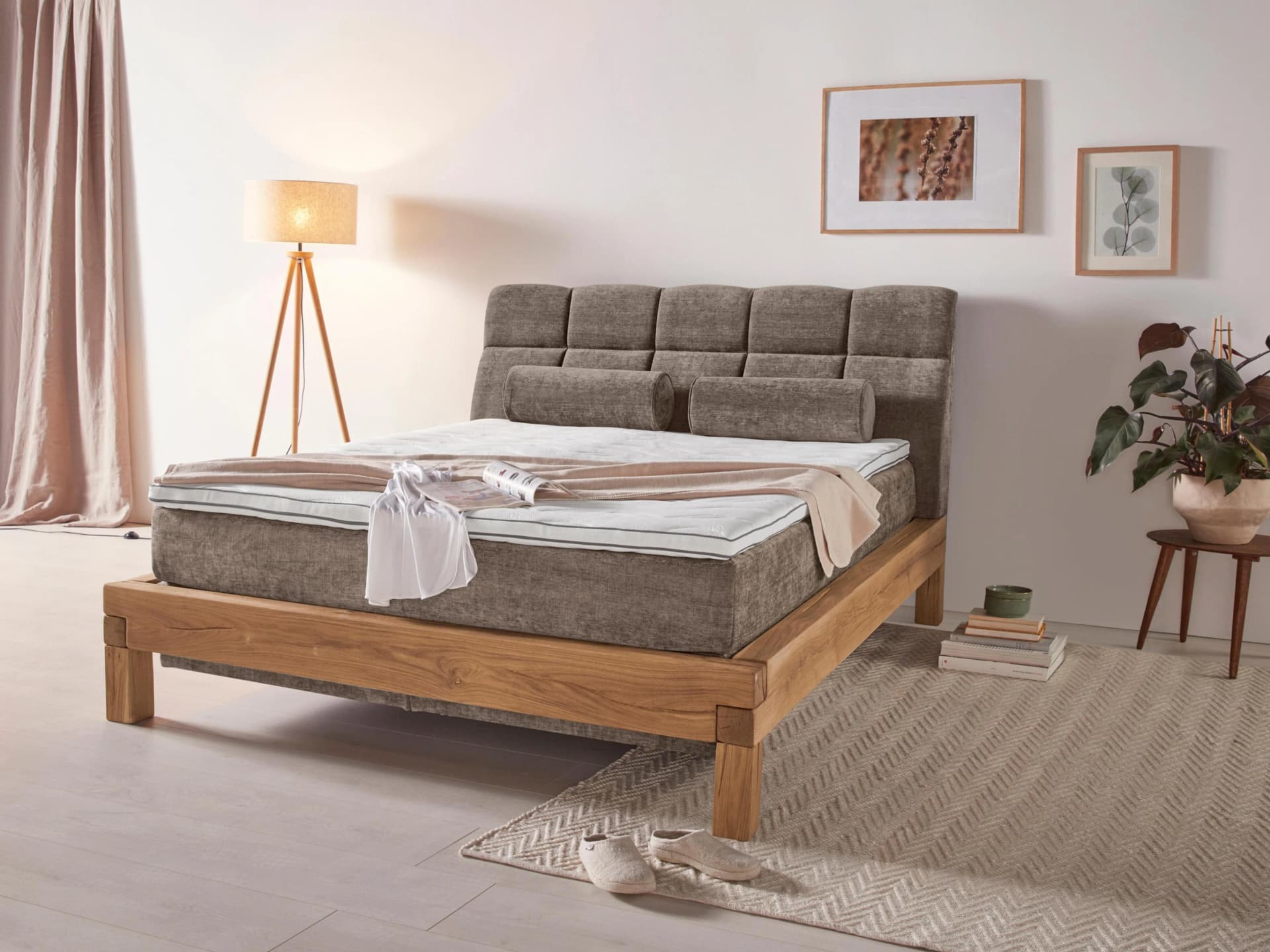 HOME AFFAIRE Villads Boxspringbett mit 2 Matratzen und Eiche-Unterbau