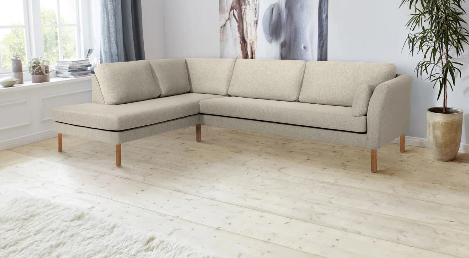 Ecksofa ANDAS Grenzda L-Form Beige mit Holzfüßen
