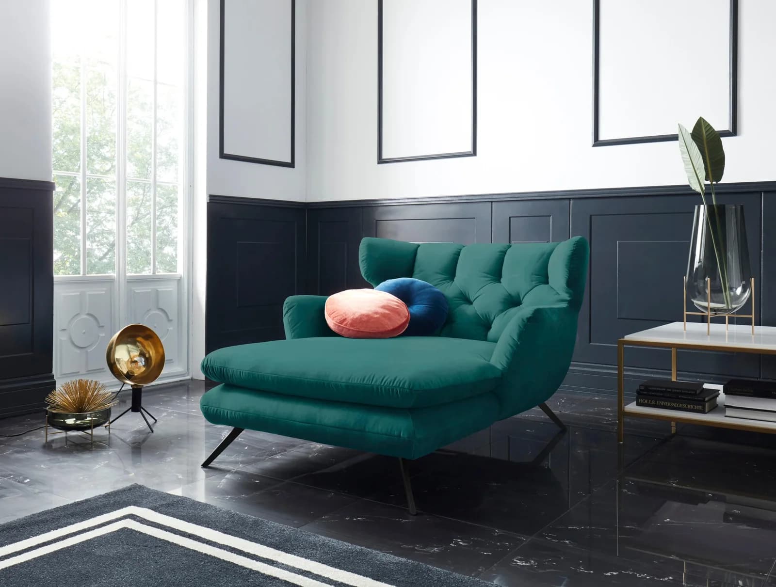 Loveseat 3C CANDY Beatrice Loungesessel Dunkelgrün Samt-Optik