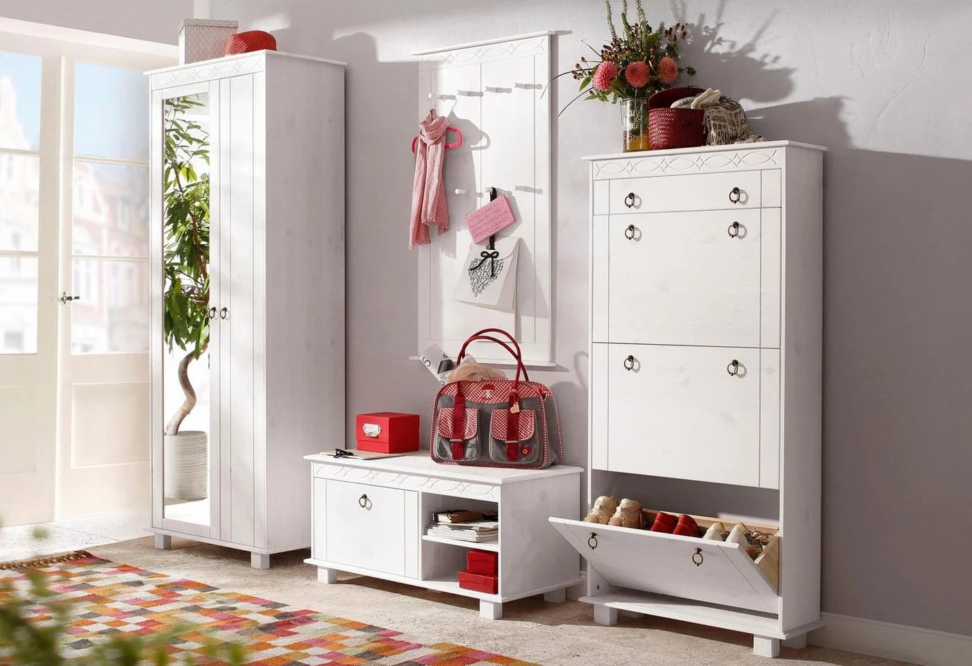 OTTO HOME Garderobenpaneel Indra Weiß Massivholz 8 Haken