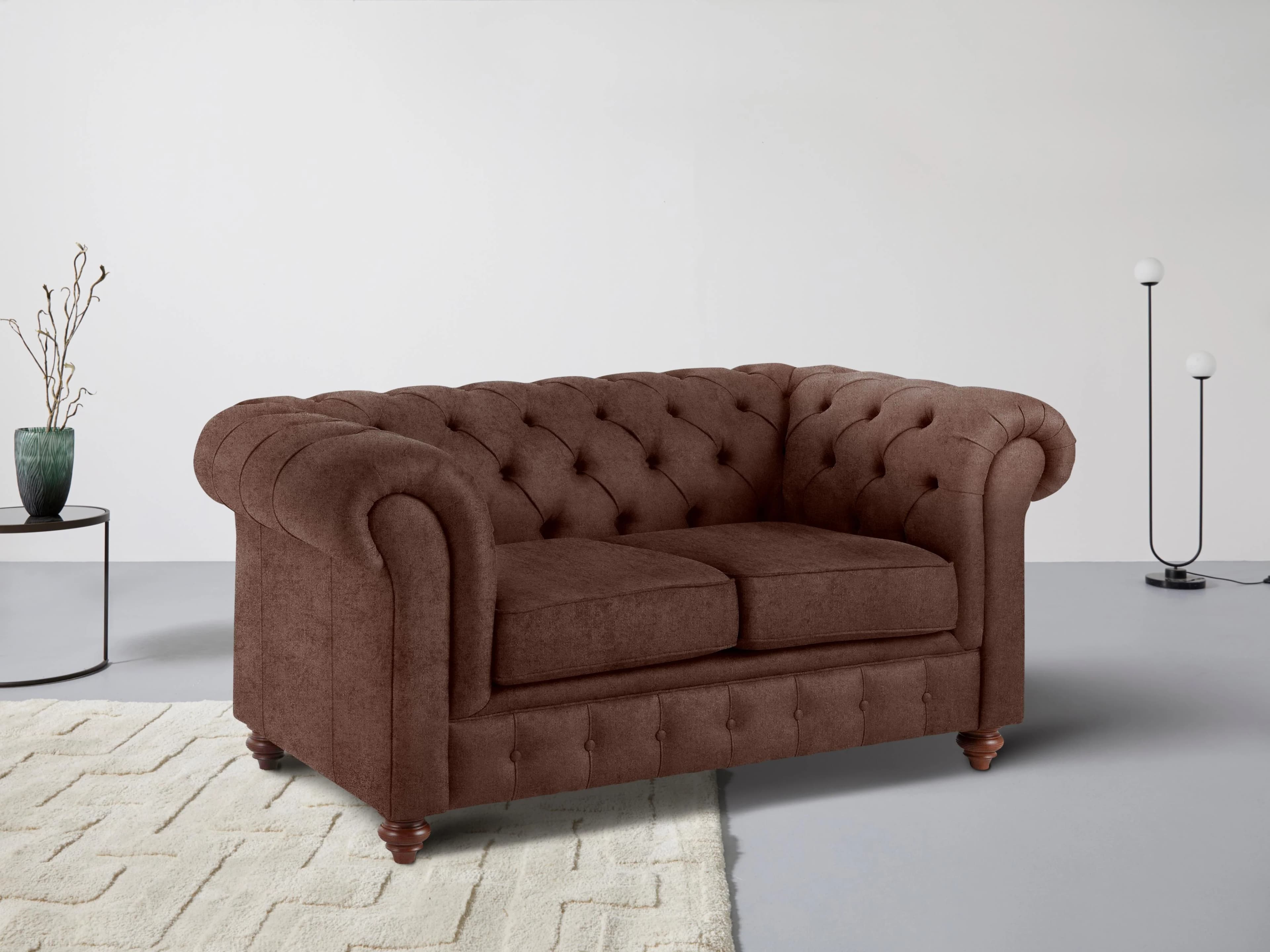Home Affaire Chesterfield Sofa 2-Sitzer Braun Microfaser