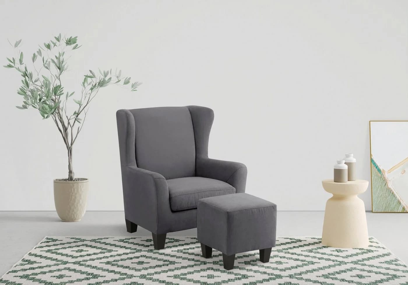 Home affaire Ohrensessel Chilly mit Hocker Grau Microfaser - Bild 2