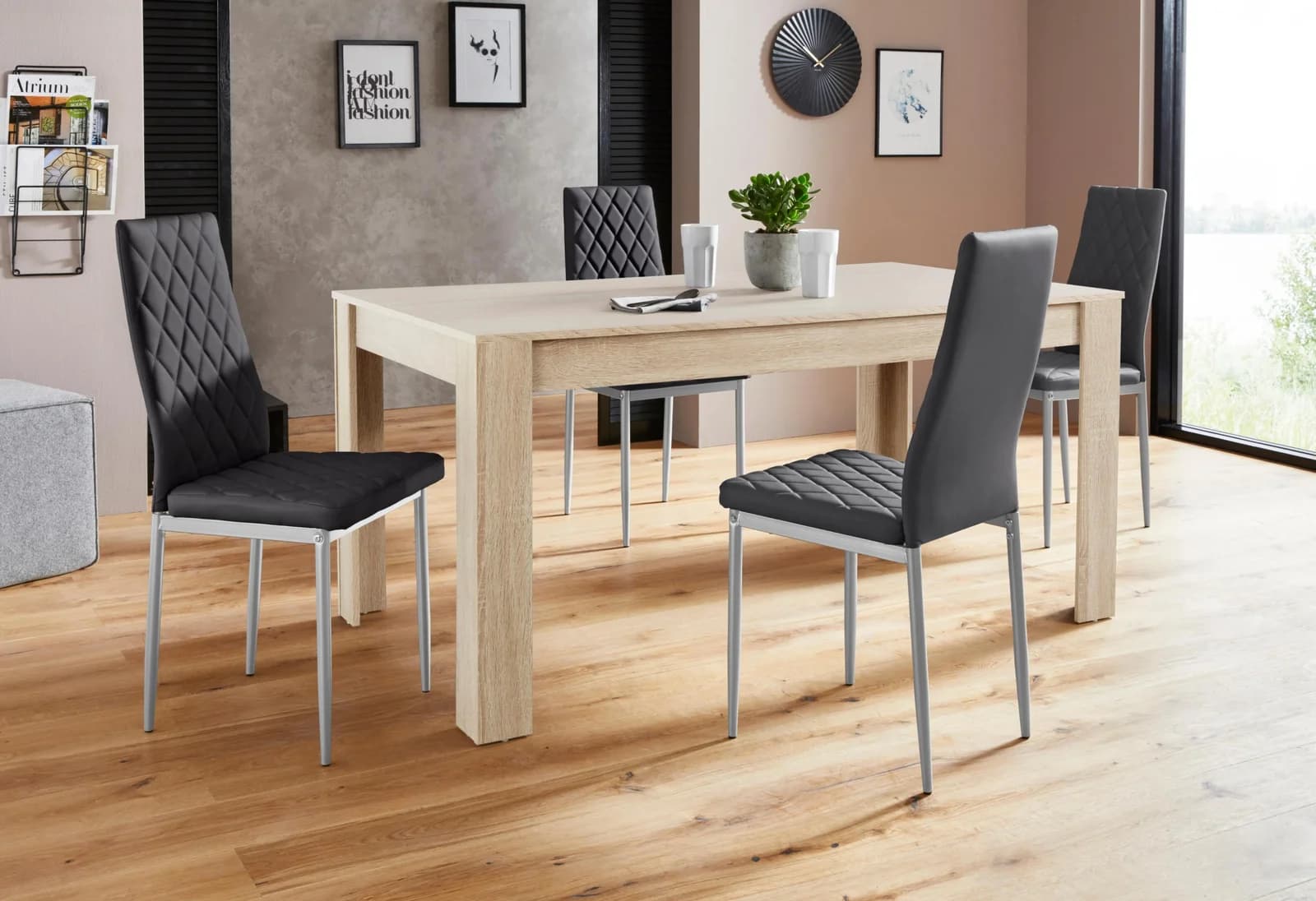 OTTO HOME Essgruppe Lynn160/Brooke Schwarz Eichefarben Tisch mit 4 Stühlen