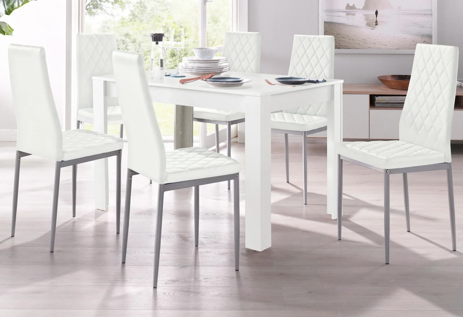 OTTO HOME Essgruppe Weiß 4 Stühle Holzwerkstoff