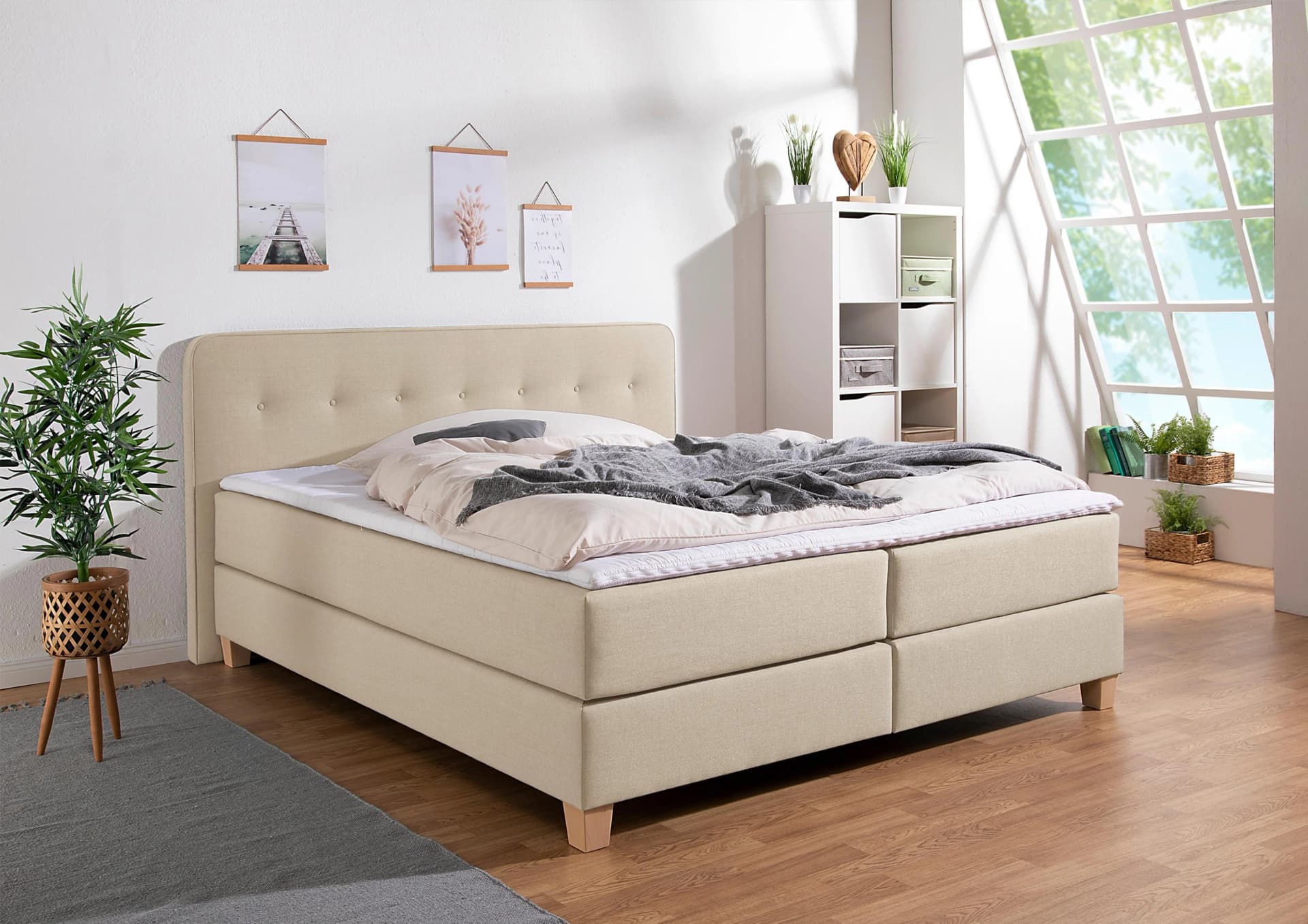 Home Affaire Boxspringbett Fargo Beige mit Topper