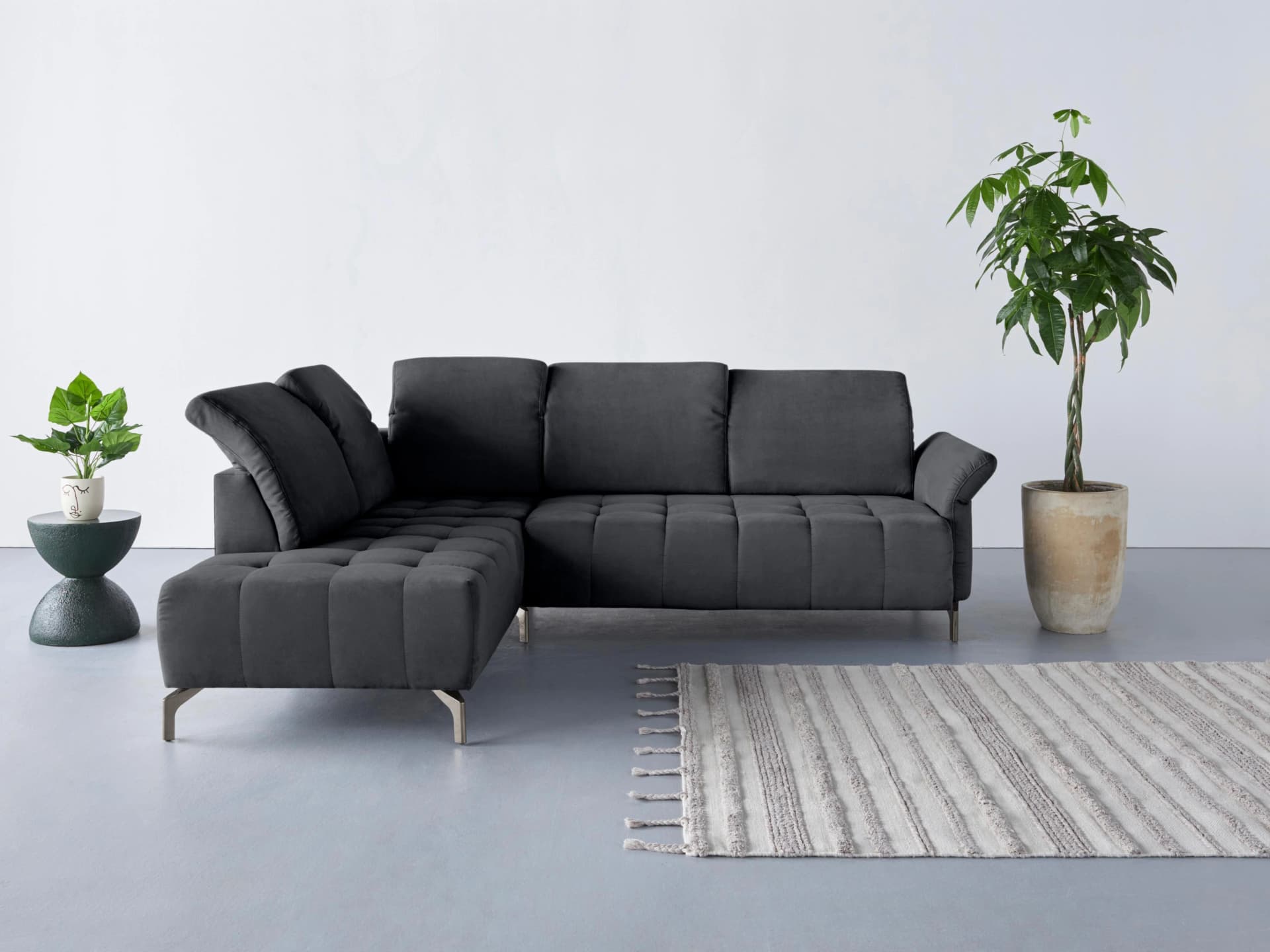 Home Affaire Ecksofa Fresh L-Form Grau Microfaser mit Kopfteilverstellung