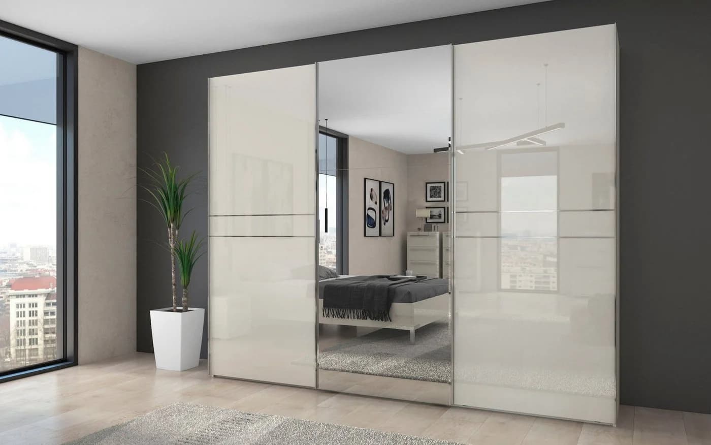 OTTO HOME Schwebetürenschrank Piano Beige Hochglanz mit Spiegeltür - Bild 2
