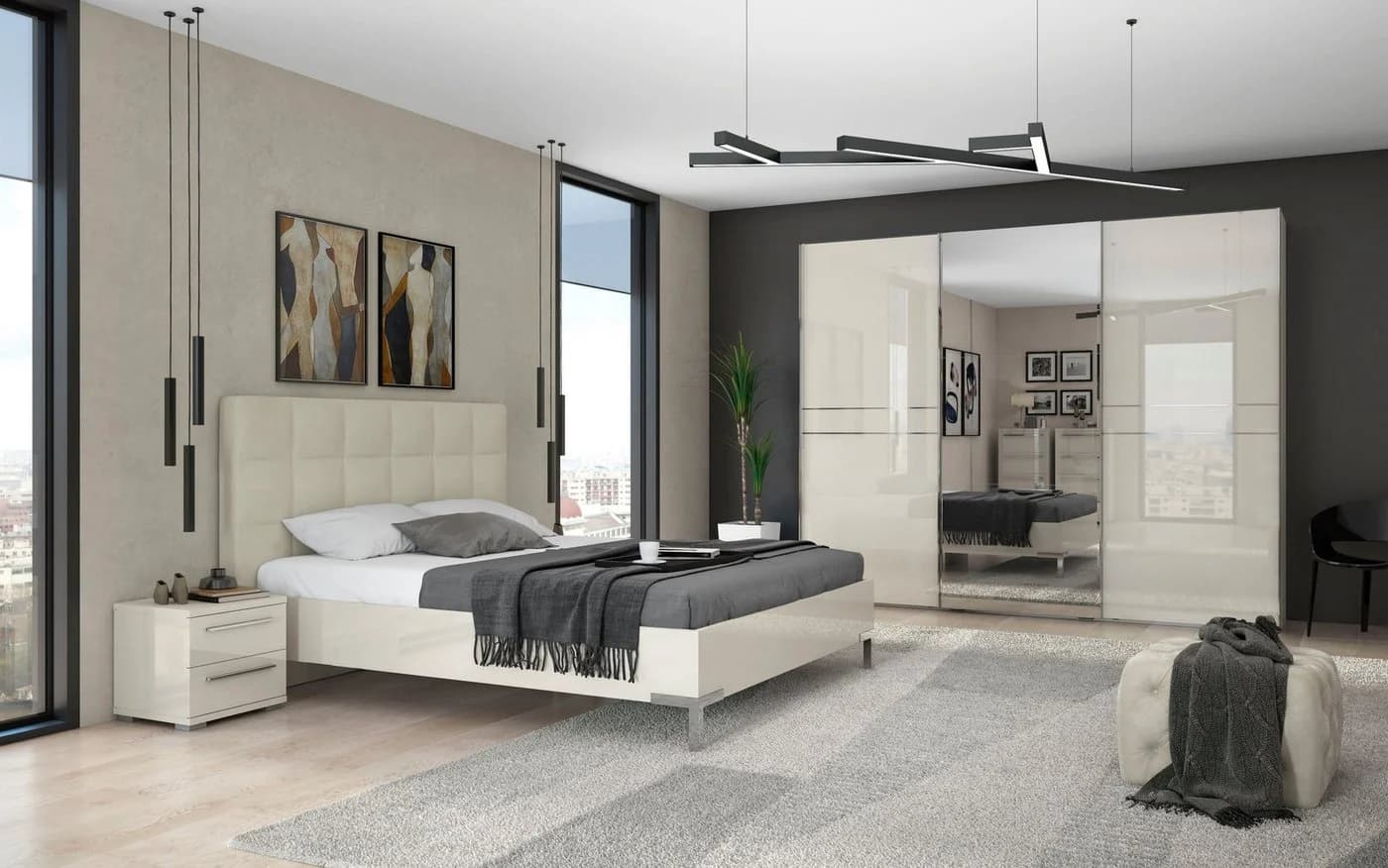 OTTO HOME Schwebetürenschrank Piano Beige Hochglanz mit Spiegeltür - Bild 3