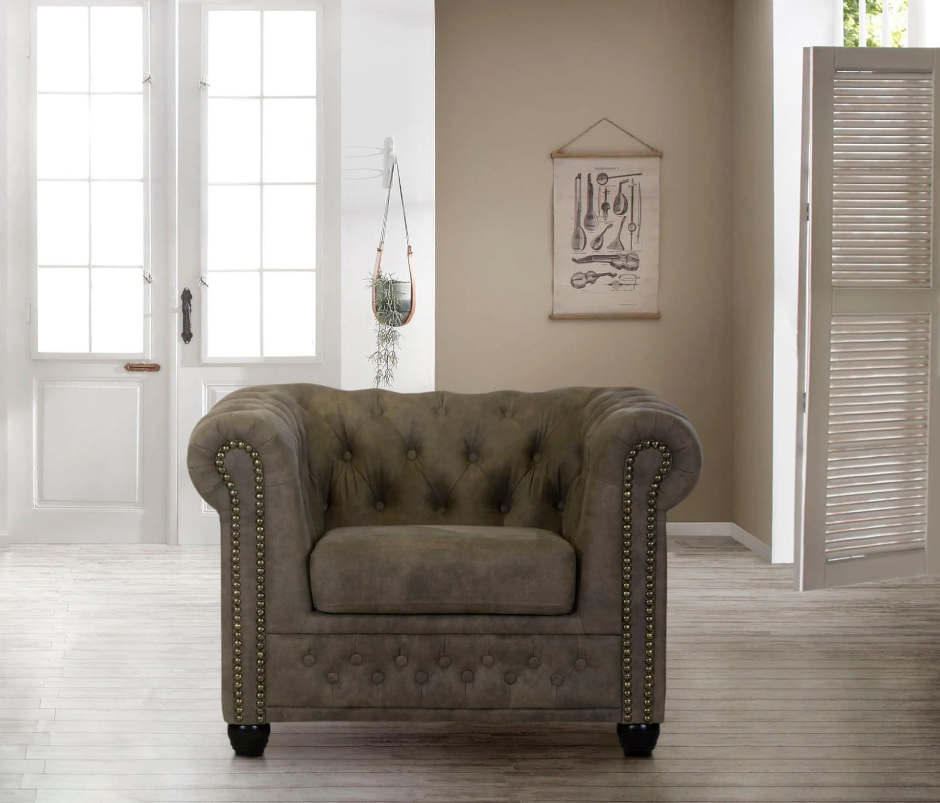 Home Affaire Chesterfield-Sessel Rysum Grau Microfaser Lederoptik