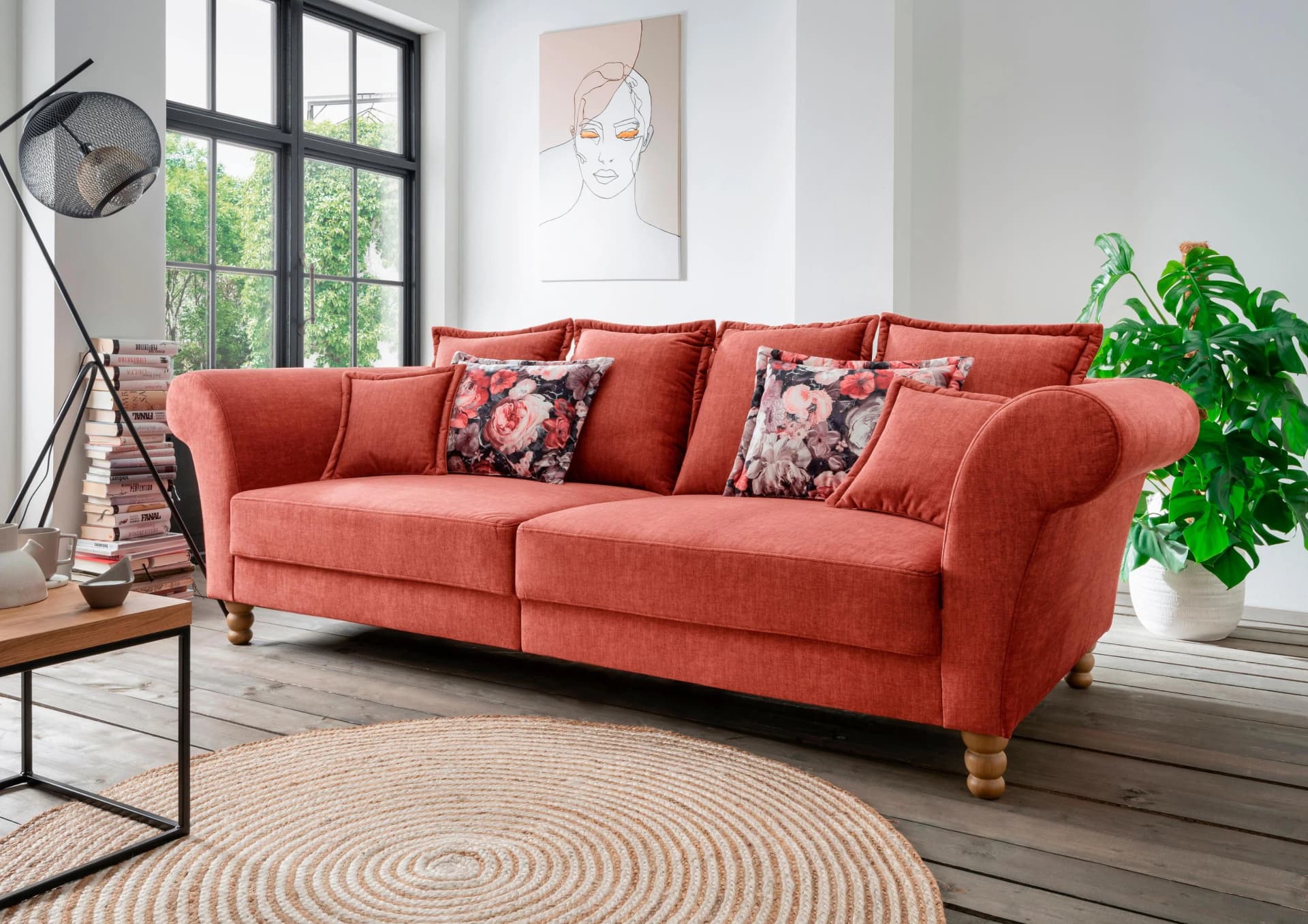 HOME AFFAIRE Tassilo Mega Sofa Koralle Kaltschaum Polsterung