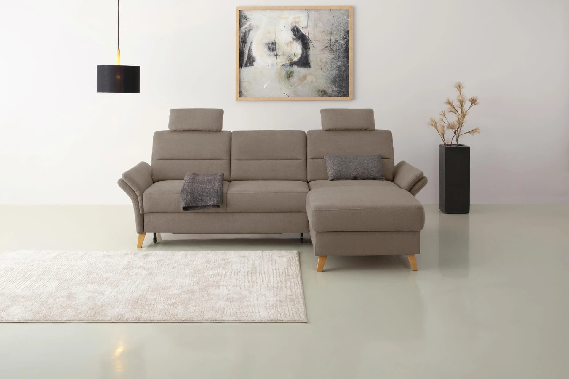 HOME AFFAIRE Ecksofa Westerland L-Form Taupe mit Bettfunktion