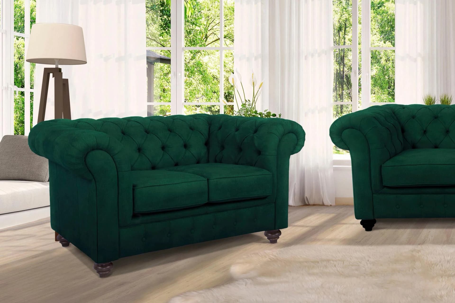 HOME AFFAIRE Chesterfield-Sofa Duc 2-Sitzer Grün Samtoptik