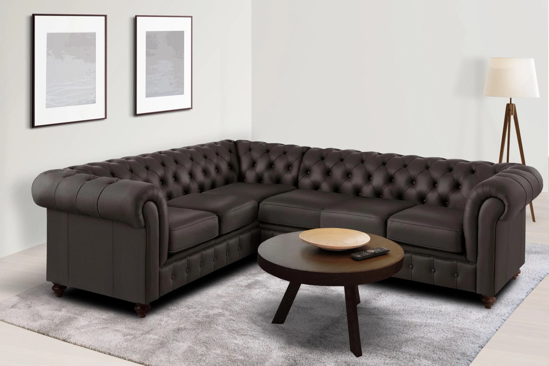 Home Affaire Chesterfield Ecksofa Braun Leder Microfaser