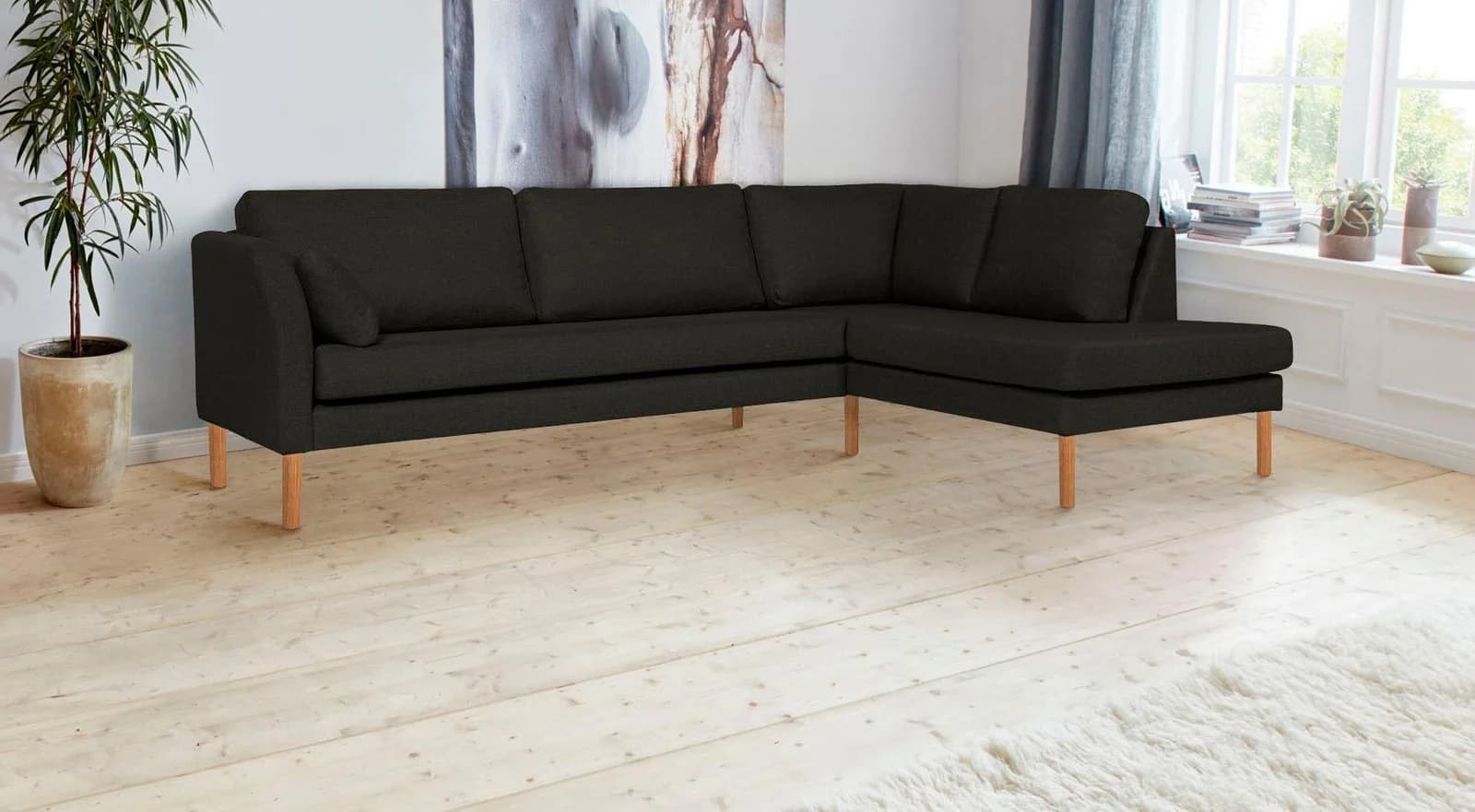 Ecksofa ANDAS Grenzda L-Form mittelbraun mit Holzfüßen