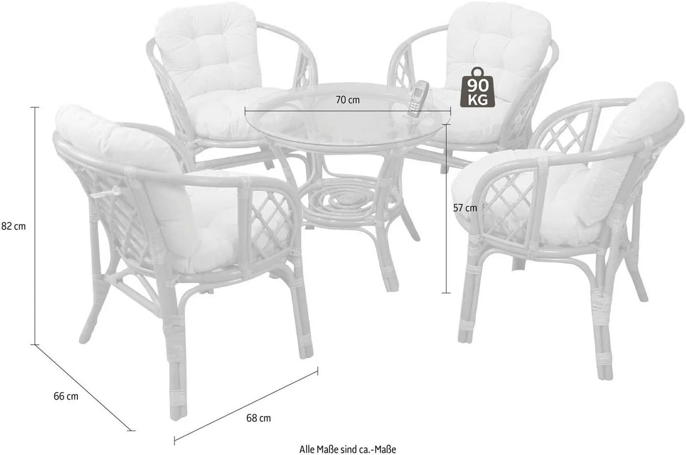 HOME AFFAIRE Essgruppe 5-tlg. Honigfarben Rattan mit Glasplatte