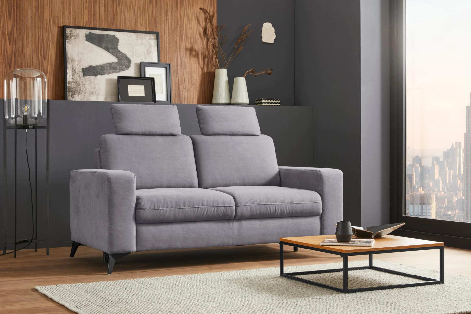 HOME AFFAIRE Lolland 2-Sitzer Sofa Grau Microfaser