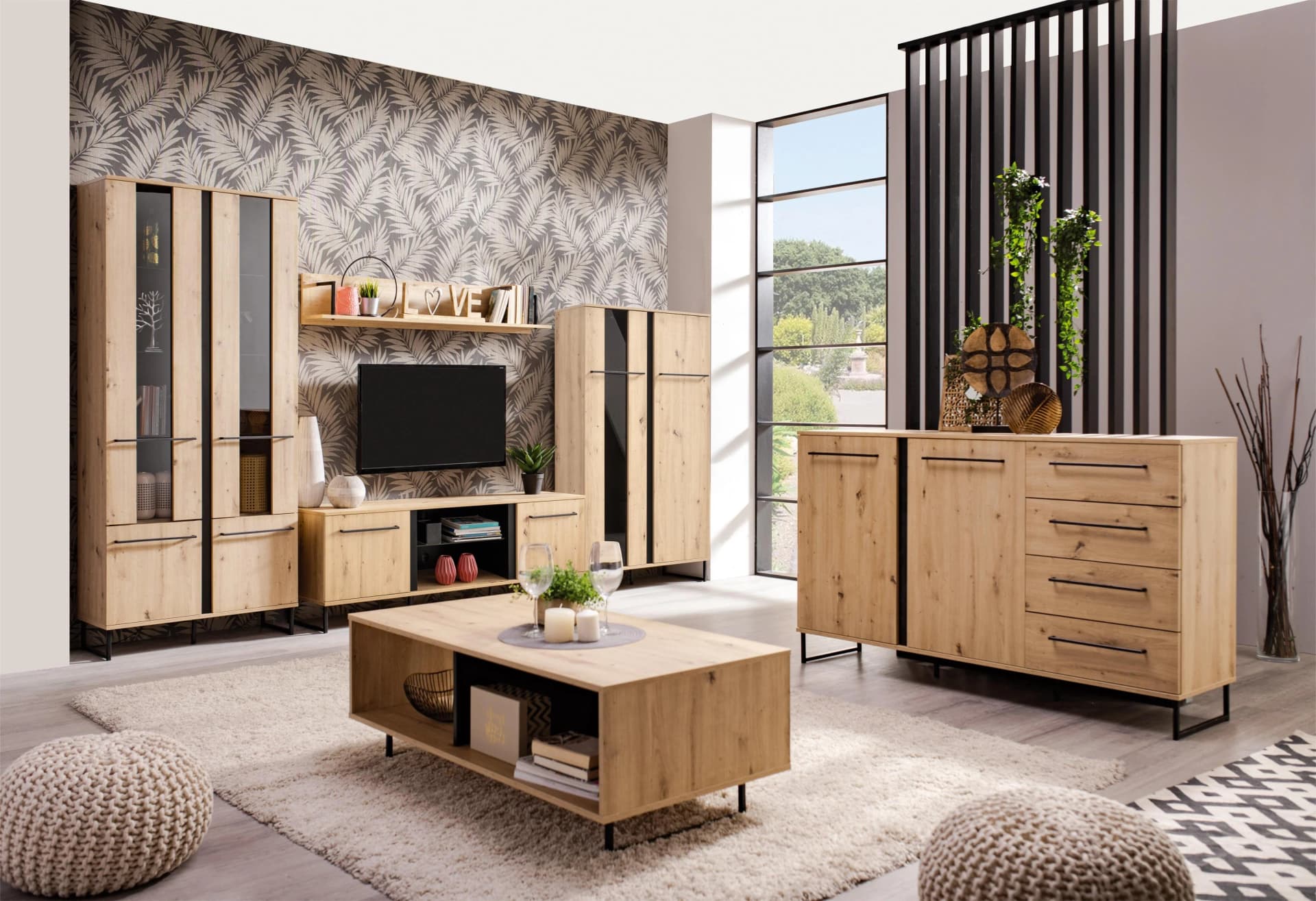 INOSIGN Highboard Sardinia Schwarz Artisan Eiche