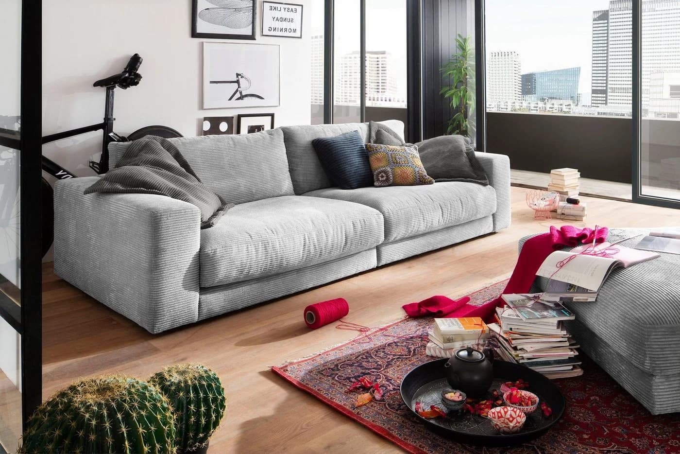 HOME AFFAIRE Big-Sofa Enisa Grau Cord 290cm - Bild 2