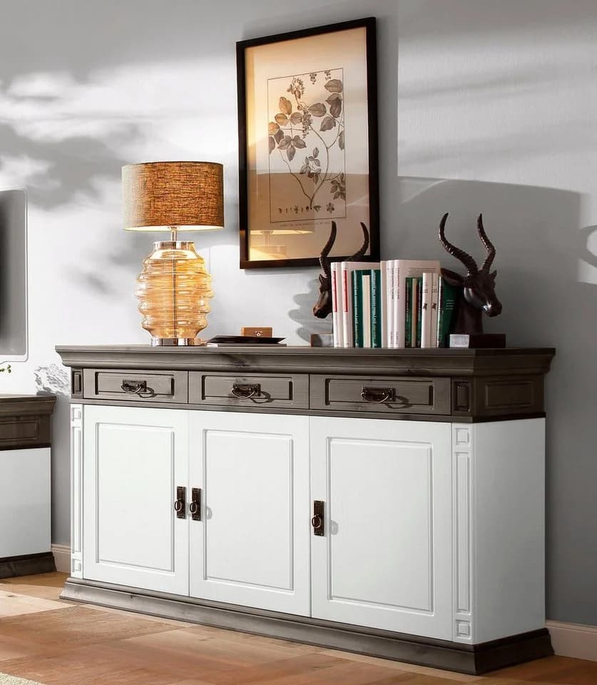 OTTO HOME Sideboard Vinales Weiß Massivholz 3 Schubladen 3 Türen
