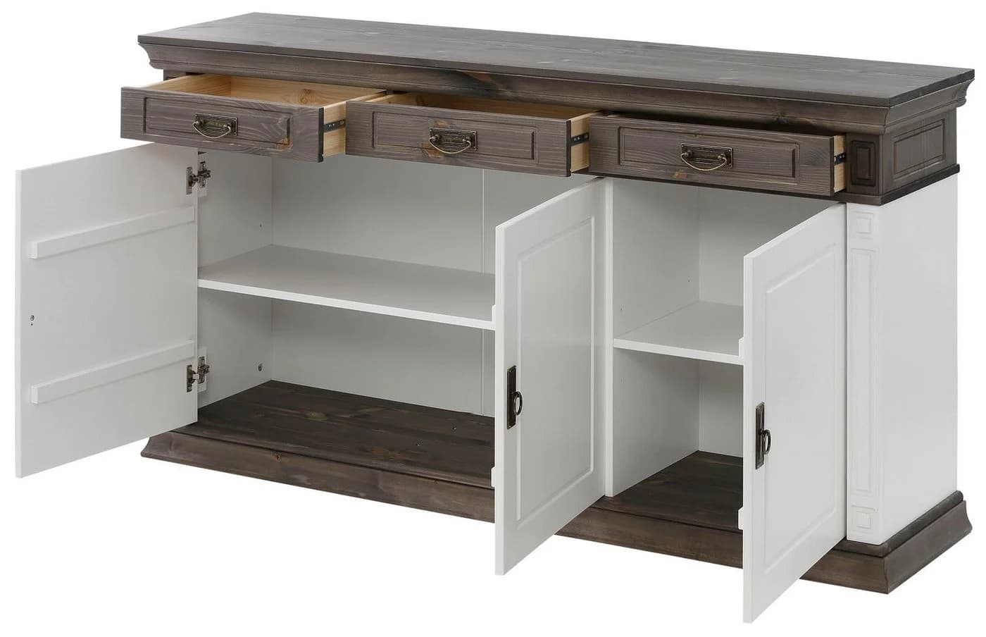 OTTO HOME Sideboard Vinales Weiß Massivholz 3 Schubladen 3 Türen - Bild 5