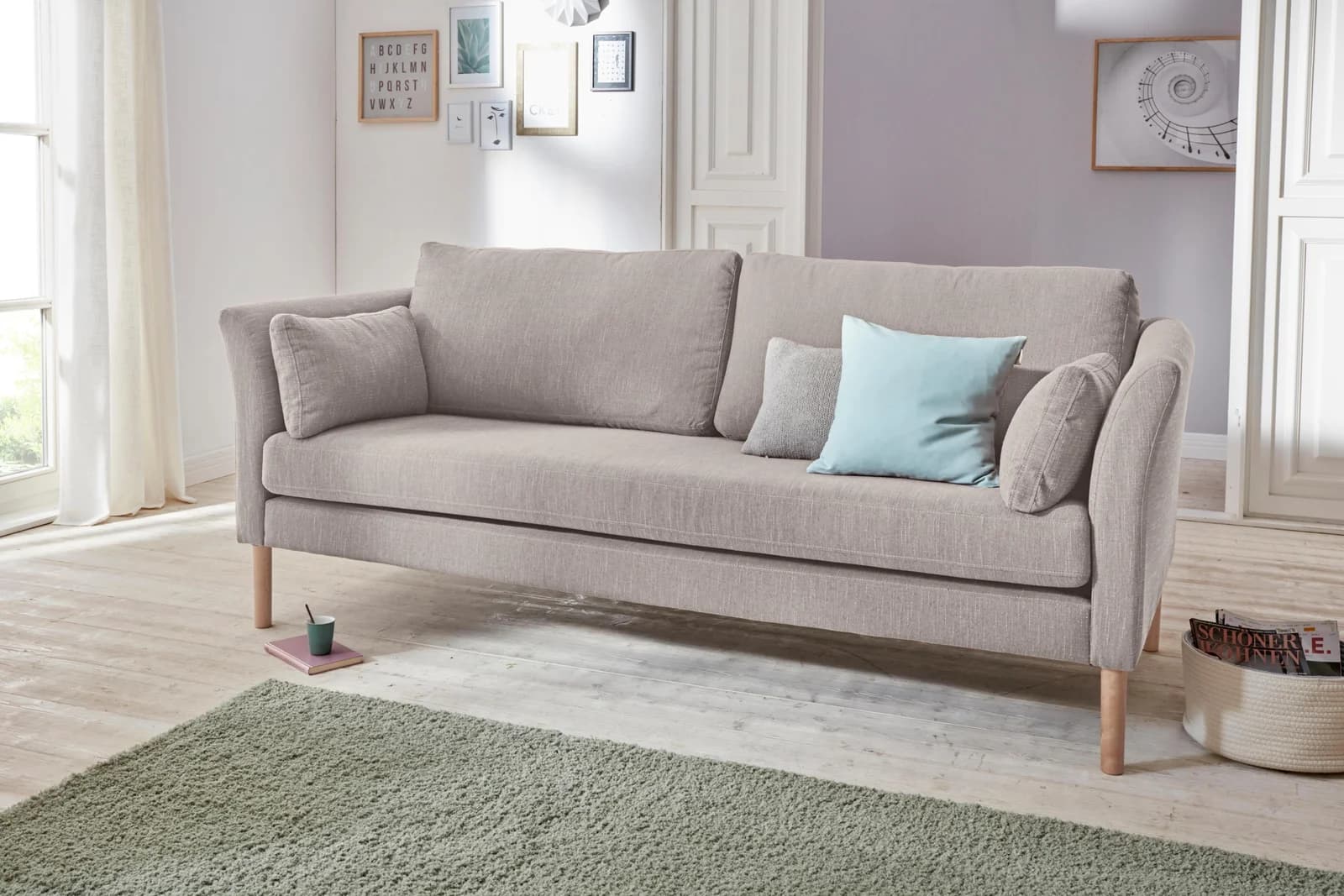 ANDAS 3-Sitzer Sofa "Grenzda" Beige Massivholzfüße