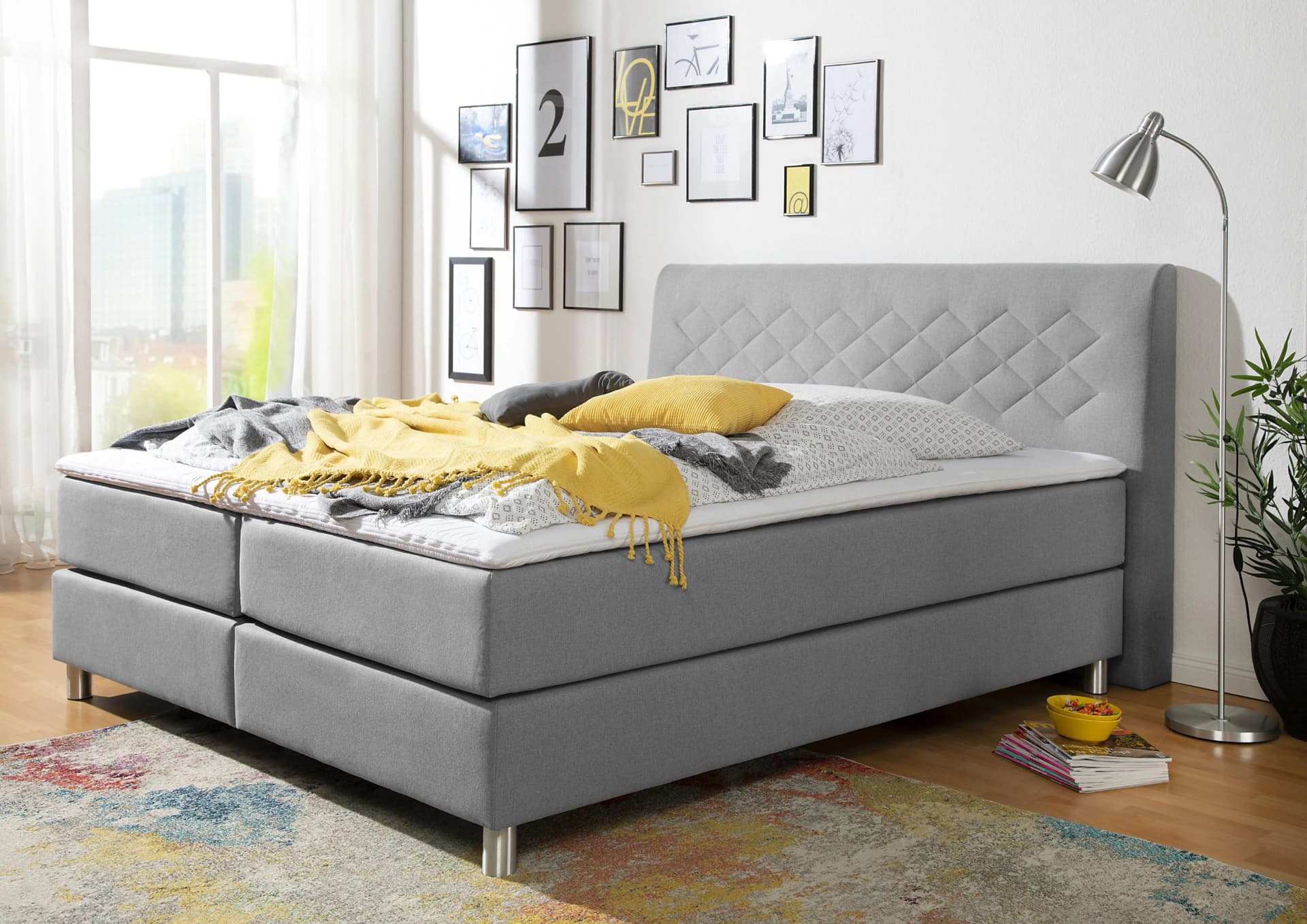 HOME AFFAIRE Boxspringbett Parla Grau mit Topper