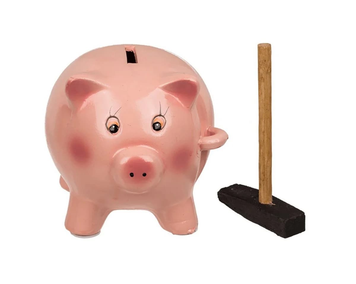 Out of the Blue Spardose Schwein mit Hammer Rosa Keramik