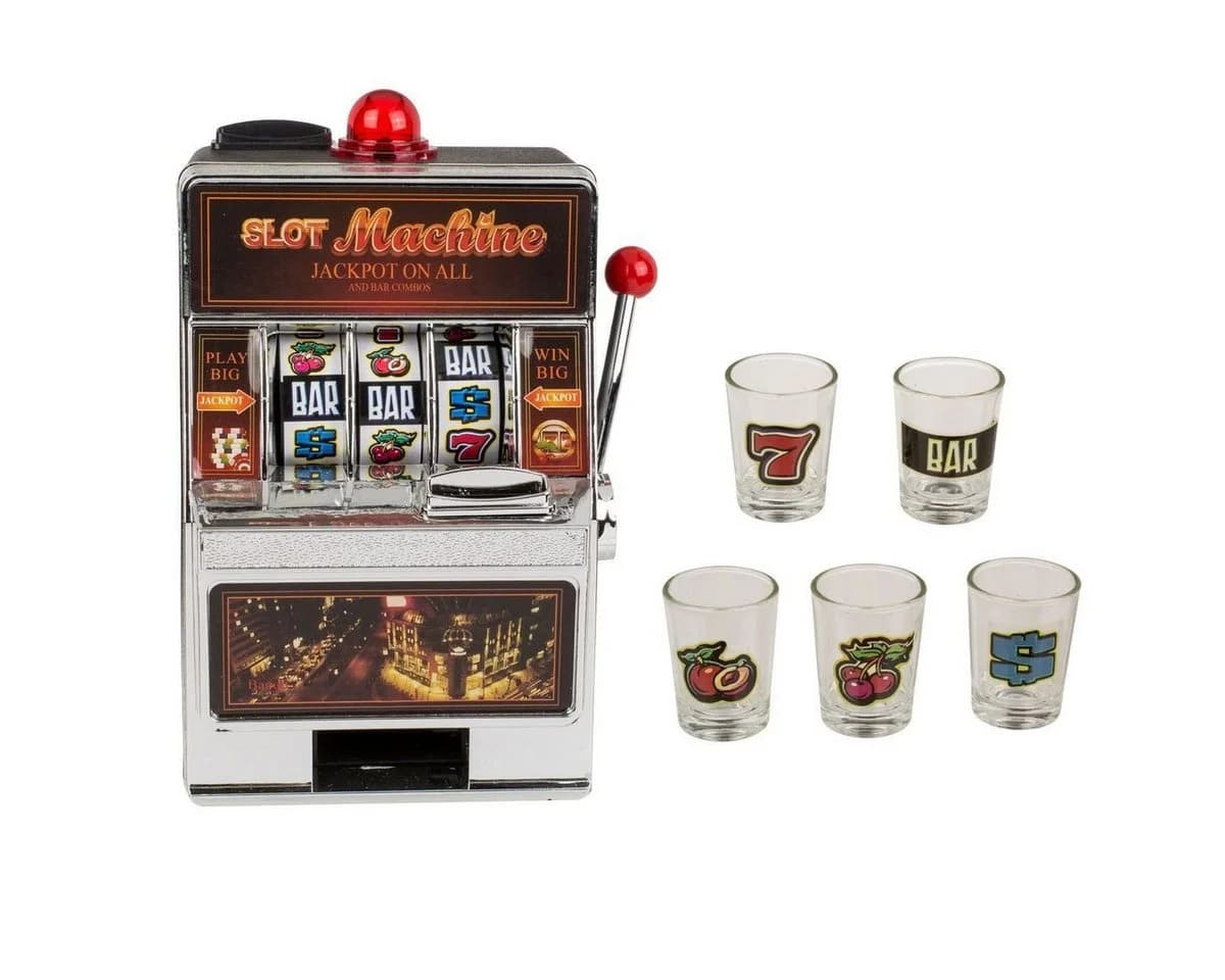 Out of the Blue Spielautomat mit 5 Shotgläsern Casino Slot Trinkspiel für Erwachsene